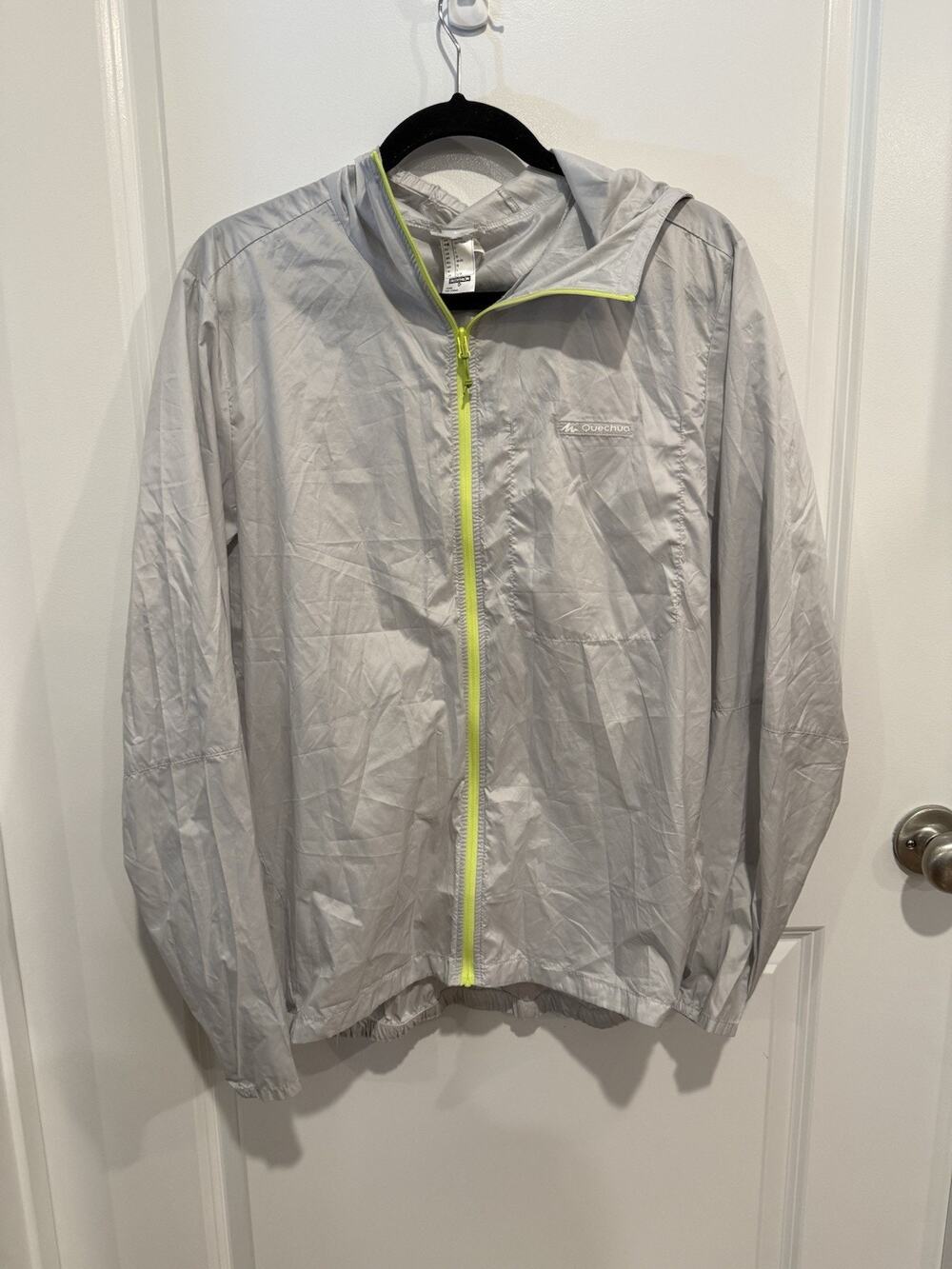 Quechua Women’s Full Zip Decathlon Lightweight Gray Neon Zip Hooded Jacket Sz L